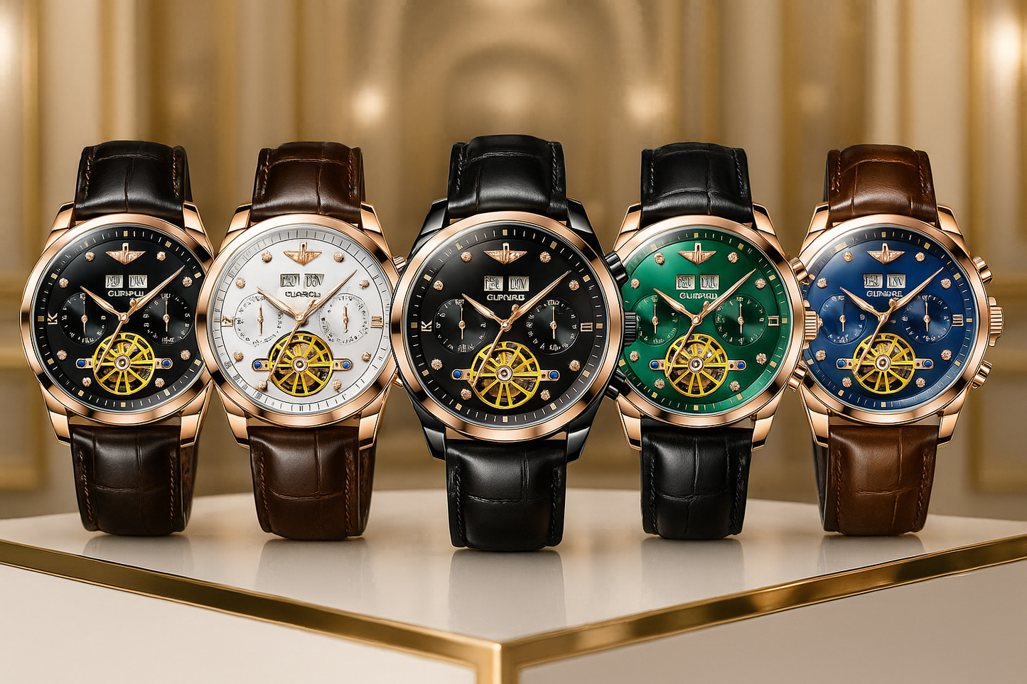 OUPINKE Tourbillon Leather Luxury Automatic Mechanical Wristwatch with Sapphire glass & Waterproof