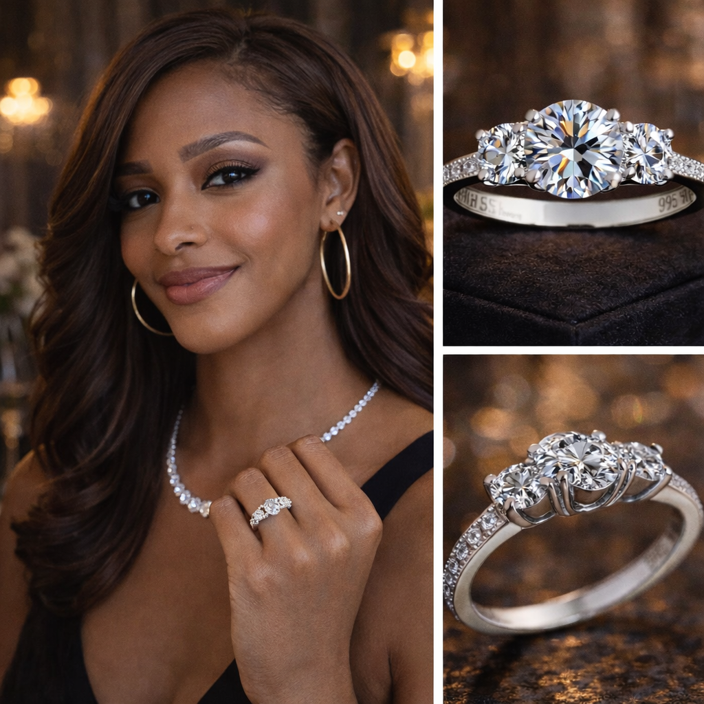 Three-Stone Moissanite Diamond Ring — A Symbol of Timeless Devotion