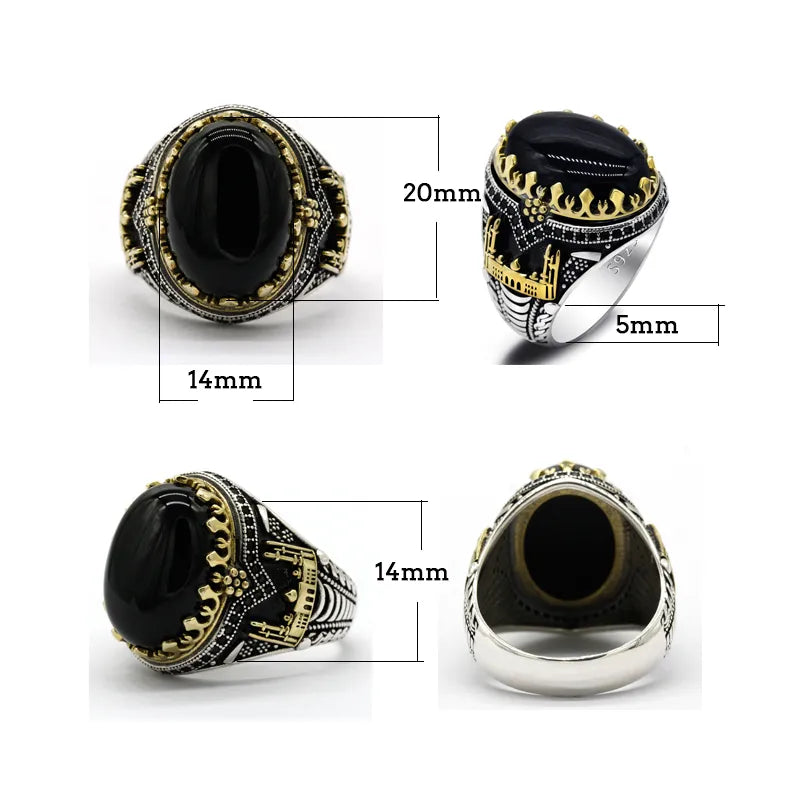 Royal Onyx Sovereign Signet Ring Black Natural Agate Stone