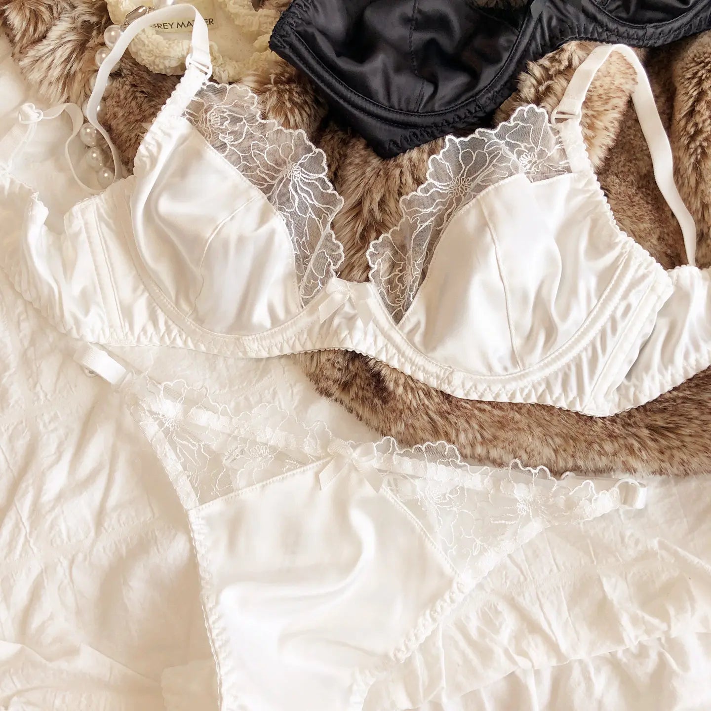 French Satin Sexy Lingerie Lace Bras & Thong Sets