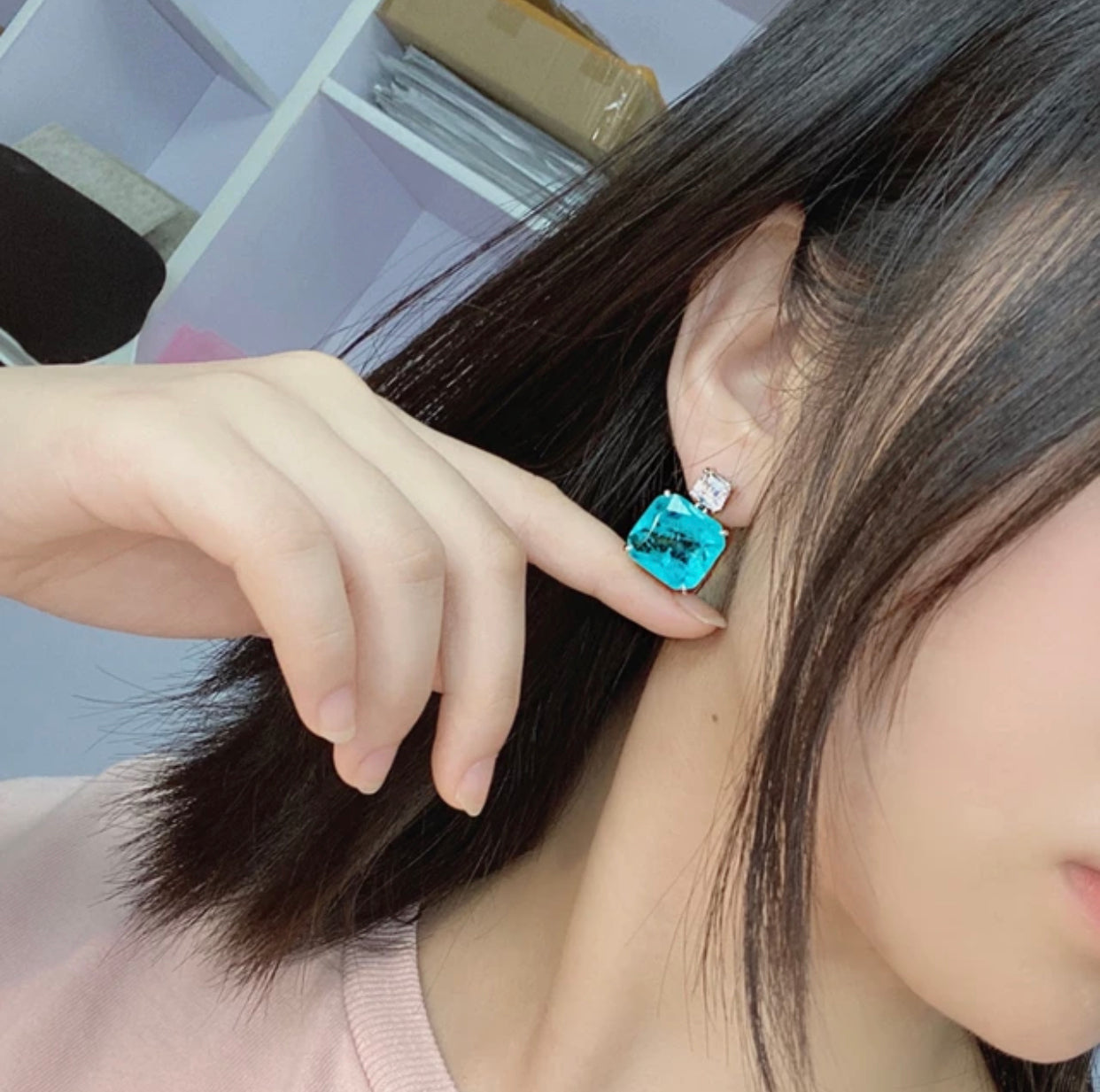 Silver Drop Earrings Brazilian Tourmaline Gemstone & Sparkling Diamond Earrings