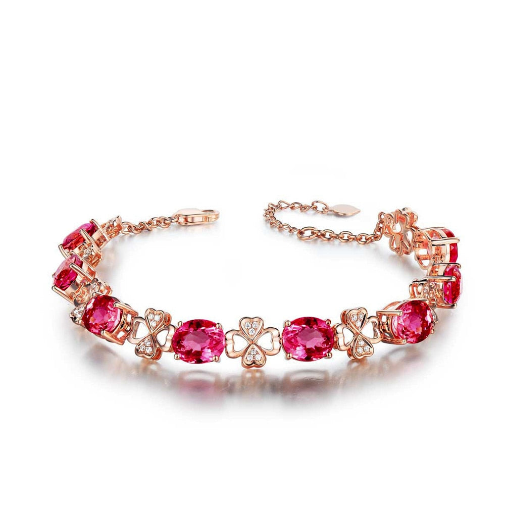 Ruby red gemstones crystal women bracelets diamonds 18k rose gold