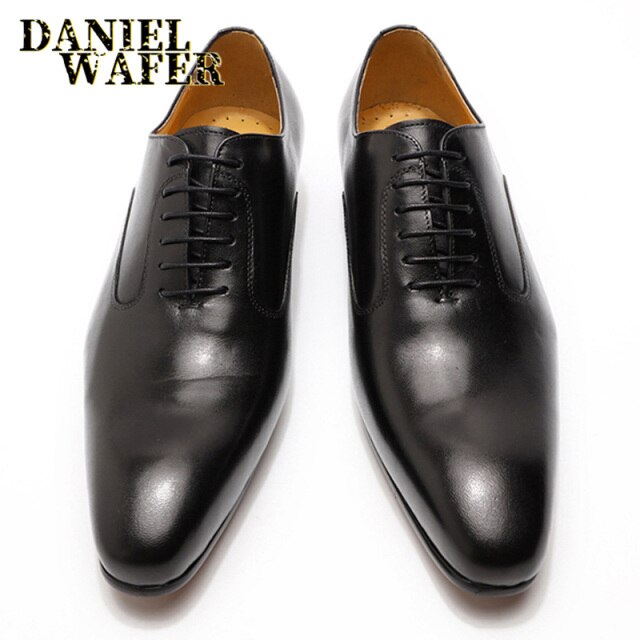 Men's Oxford Shoes Pointed Toe Leather White Black Brown Men Dress Office Wedding Formal shoes Lace up Leather Shoes Men