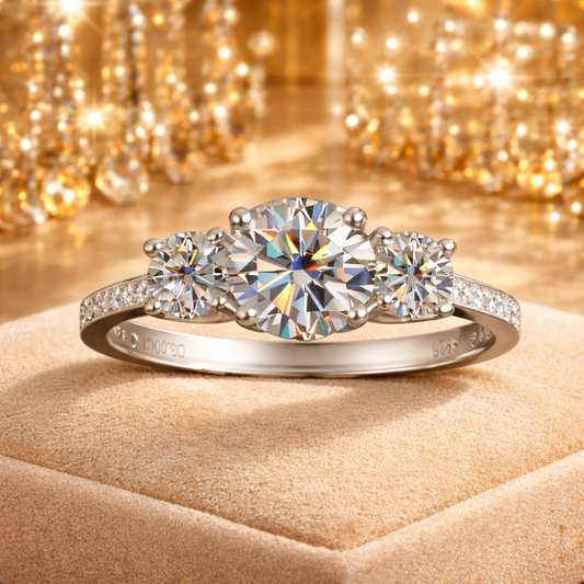 Three-Stone Moissanite Diamond Ring — A Symbol of Timeless Devotion