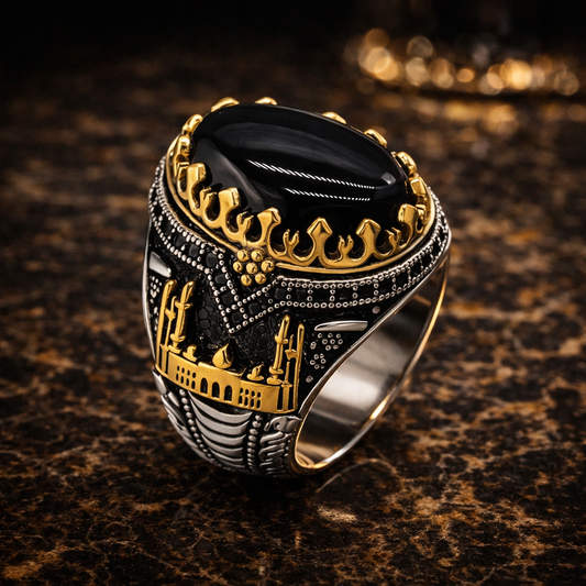 Royal Onyx Sovereign Signet Ring Black Natural Agate Stone