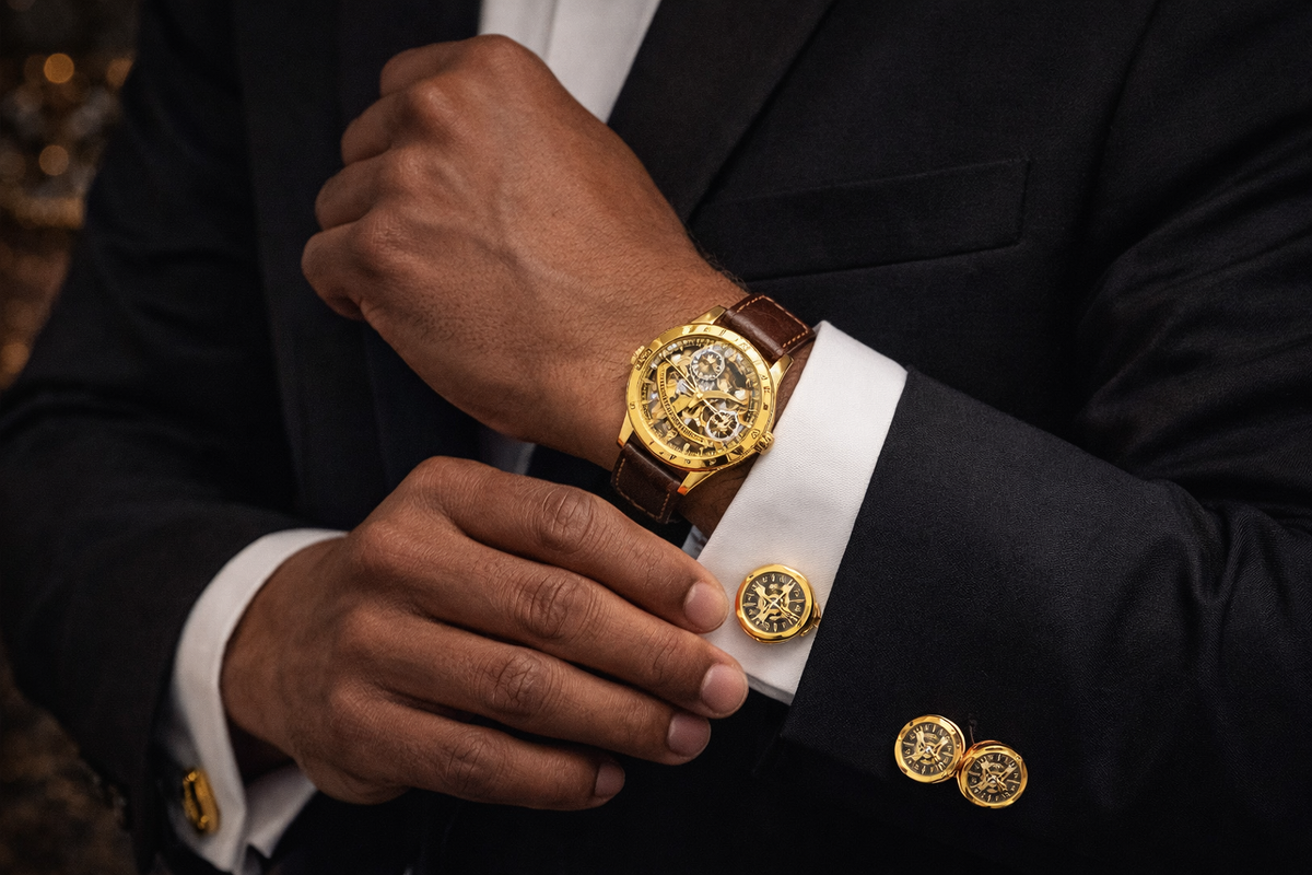 Davis Formal™ Mechanica Automatic Cufflinks – Luxury Skeleton Collection