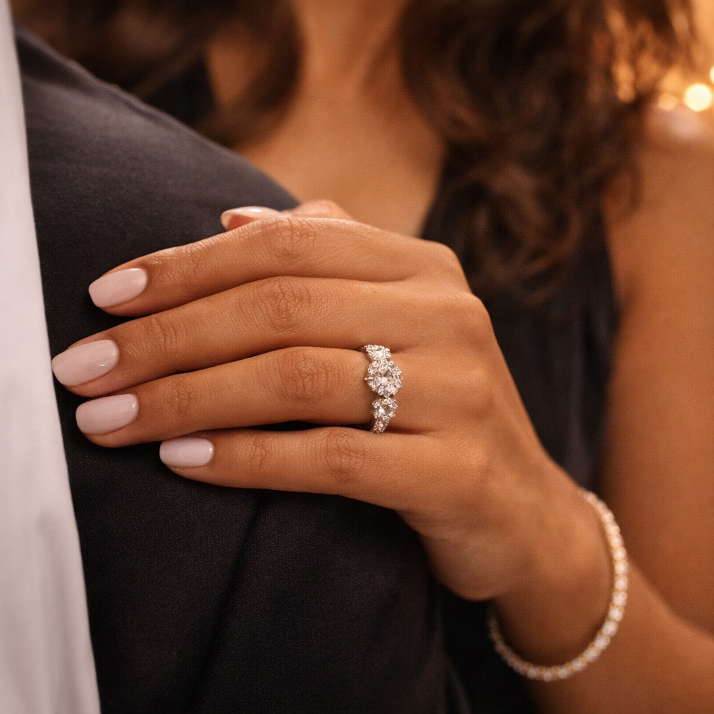 Three-Stone Moissanite Diamond Ring — A Symbol of Timeless Devotion