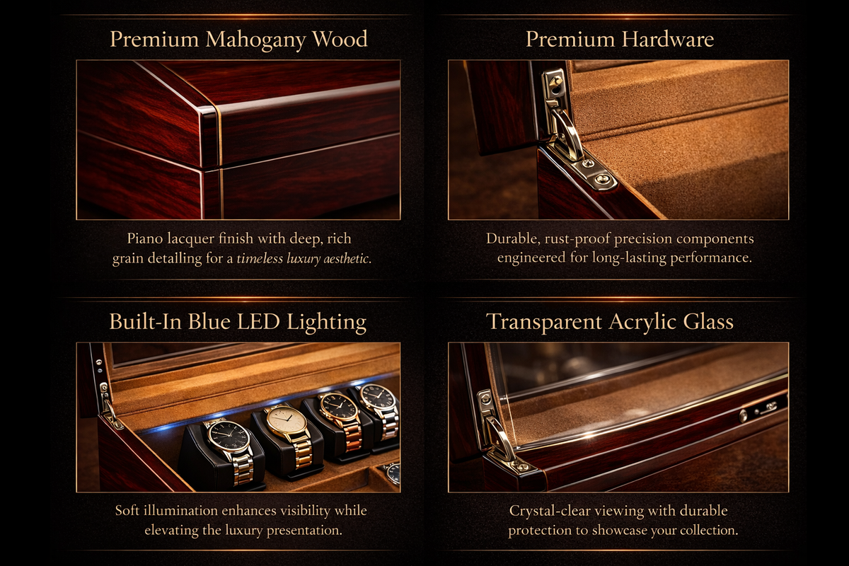 Davis Formal Luxury Automatic Watch Winder – Dual Motor 10-Slot Display Case (4 Rotation + 6 Storage)