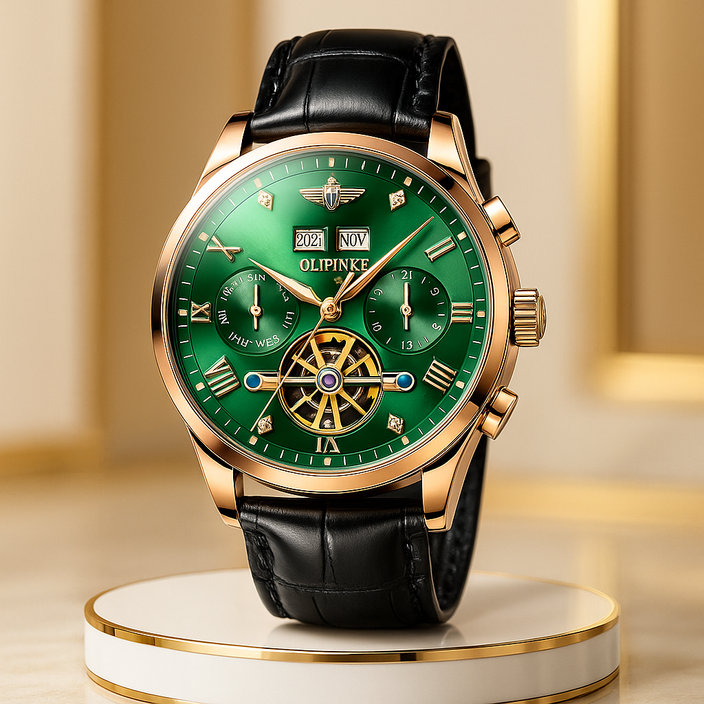 OUPINKE Tourbillon Leather Luxury Automatic Mechanical Wristwatch with Sapphire glass & Waterproof