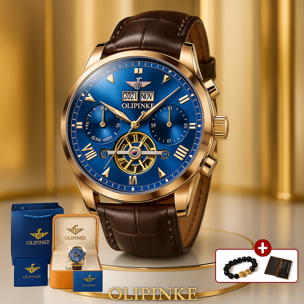 OUPINKE Tourbillon Leather Luxury Automatic Mechanical Wristwatch with Sapphire glass & Waterproof