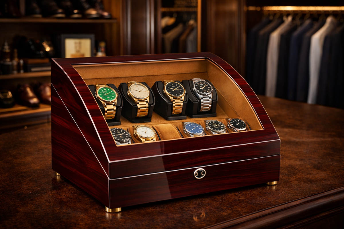 Davis Formal Luxury Automatic Watch Winder – Dual Motor 10-Slot Display Case (4 Rotation + 6 Storage)