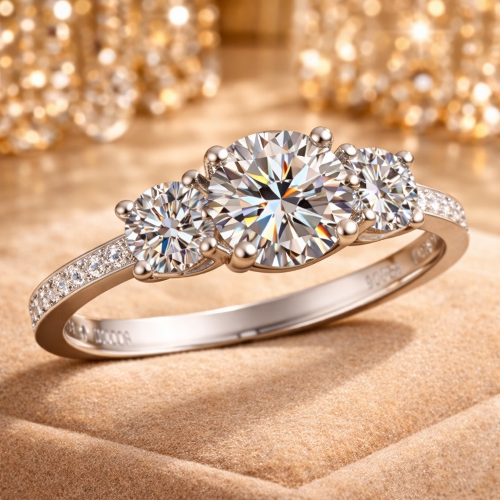 Three-Stone Moissanite Diamond Ring — A Symbol of Timeless Devotion