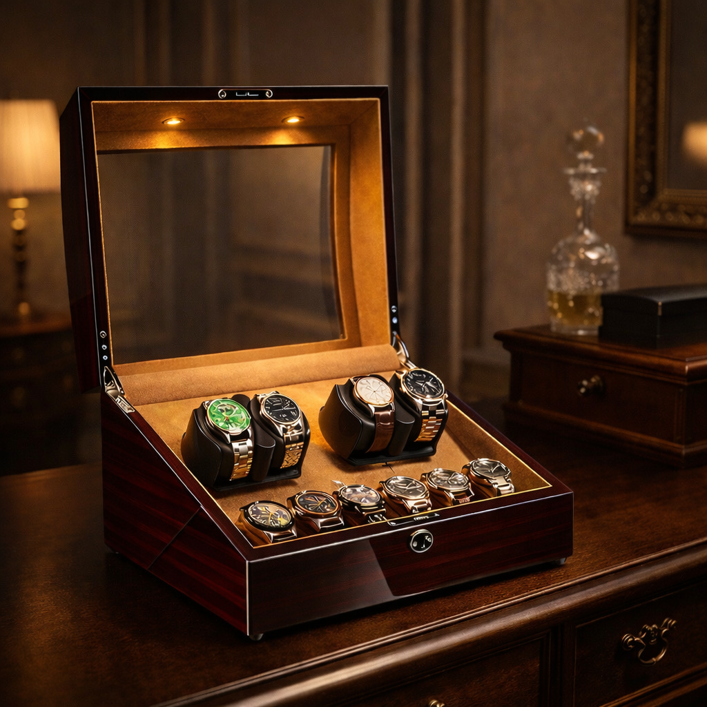 Davis Formal Luxury Automatic Watch Winder – Dual Motor 10-Slot Display Case (4 Rotation + 6 Storage)