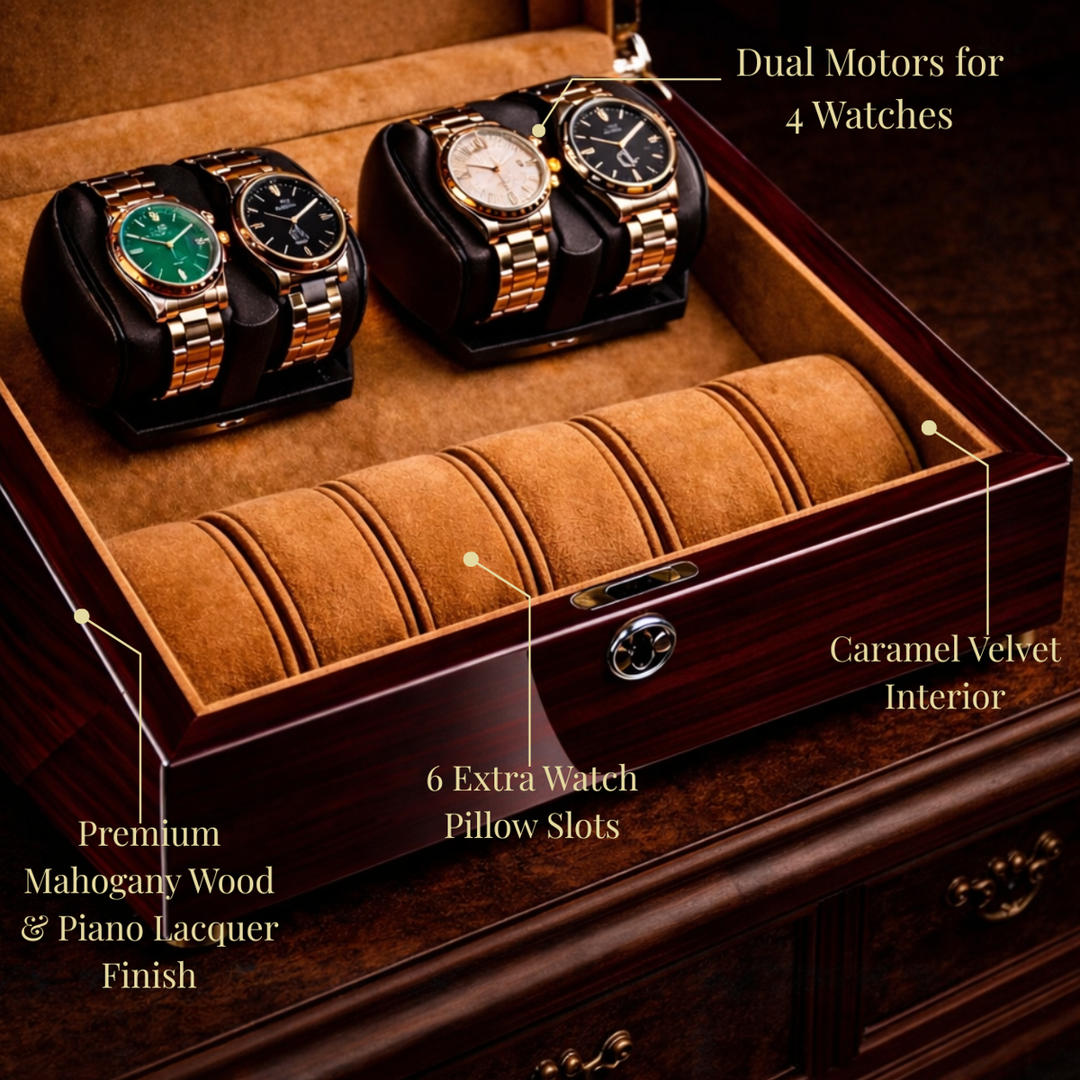 Davis Formal Luxury Automatic Watch Winder – Dual Motor 10-Slot Display Case (4 Rotation + 6 Storage)