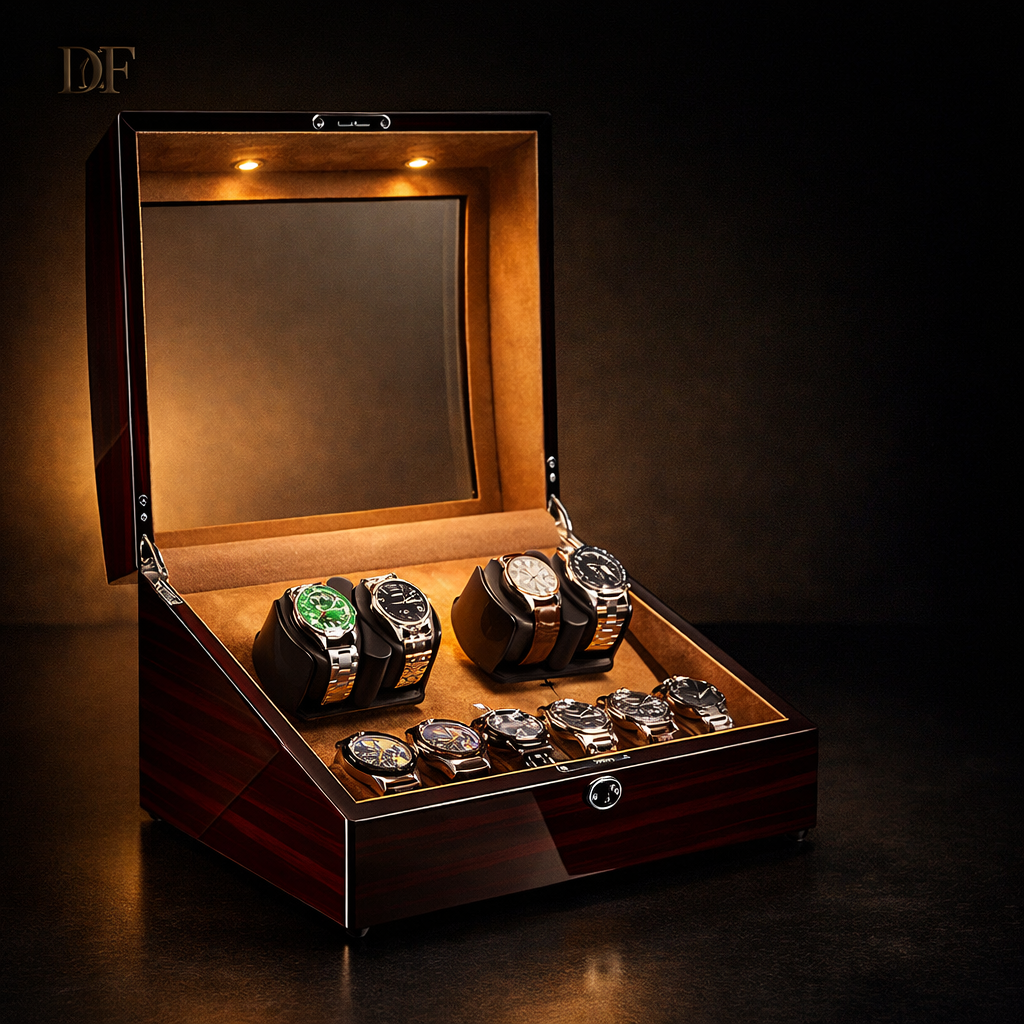 Davis Formal Luxury Automatic Watch Winder – Dual Motor 10-Slot Display Case (4 Rotation + 6 Storage)