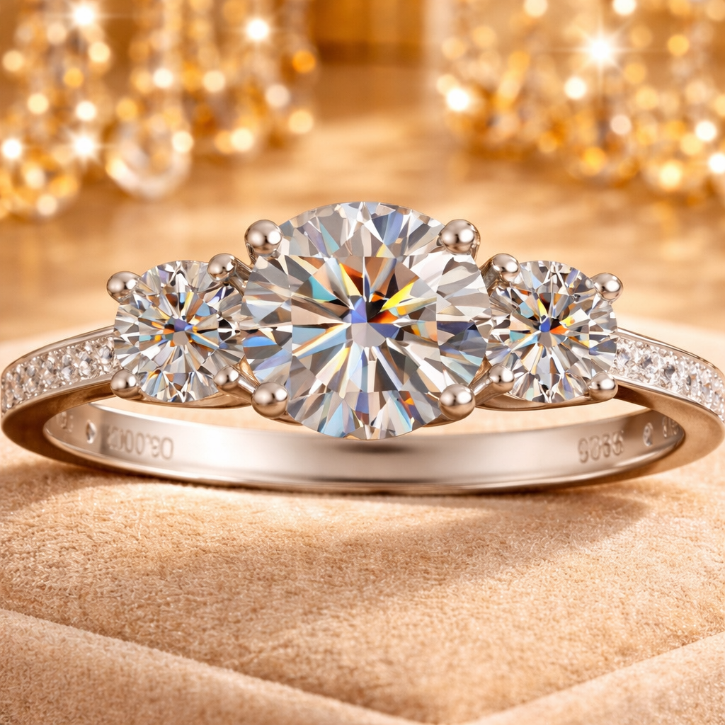 Three-Stone Moissanite Diamond Ring — A Symbol of Timeless Devotion