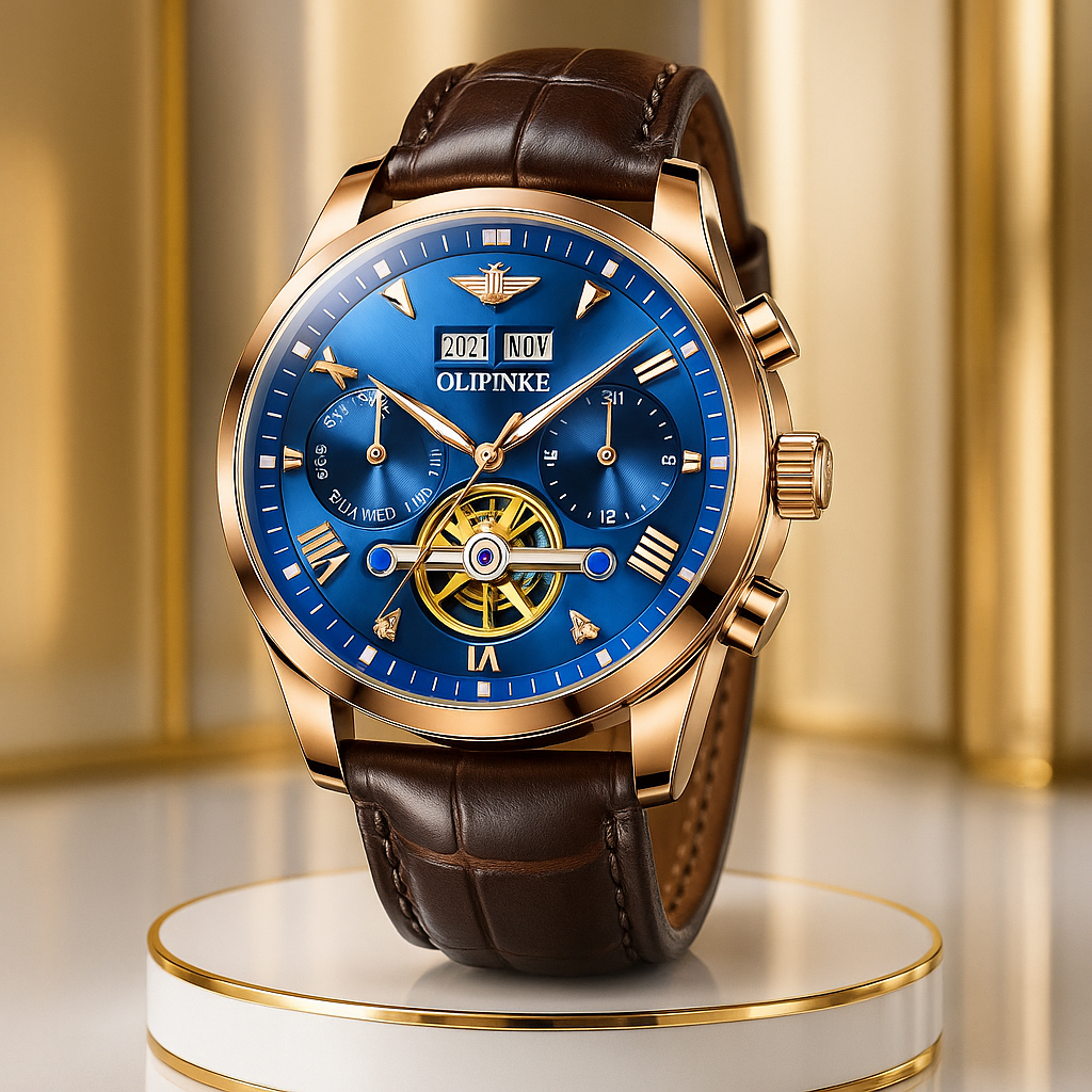 OUPINKE Tourbillon Leather Luxury Automatic Mechanical Wristwatch with Sapphire glass & Waterproof