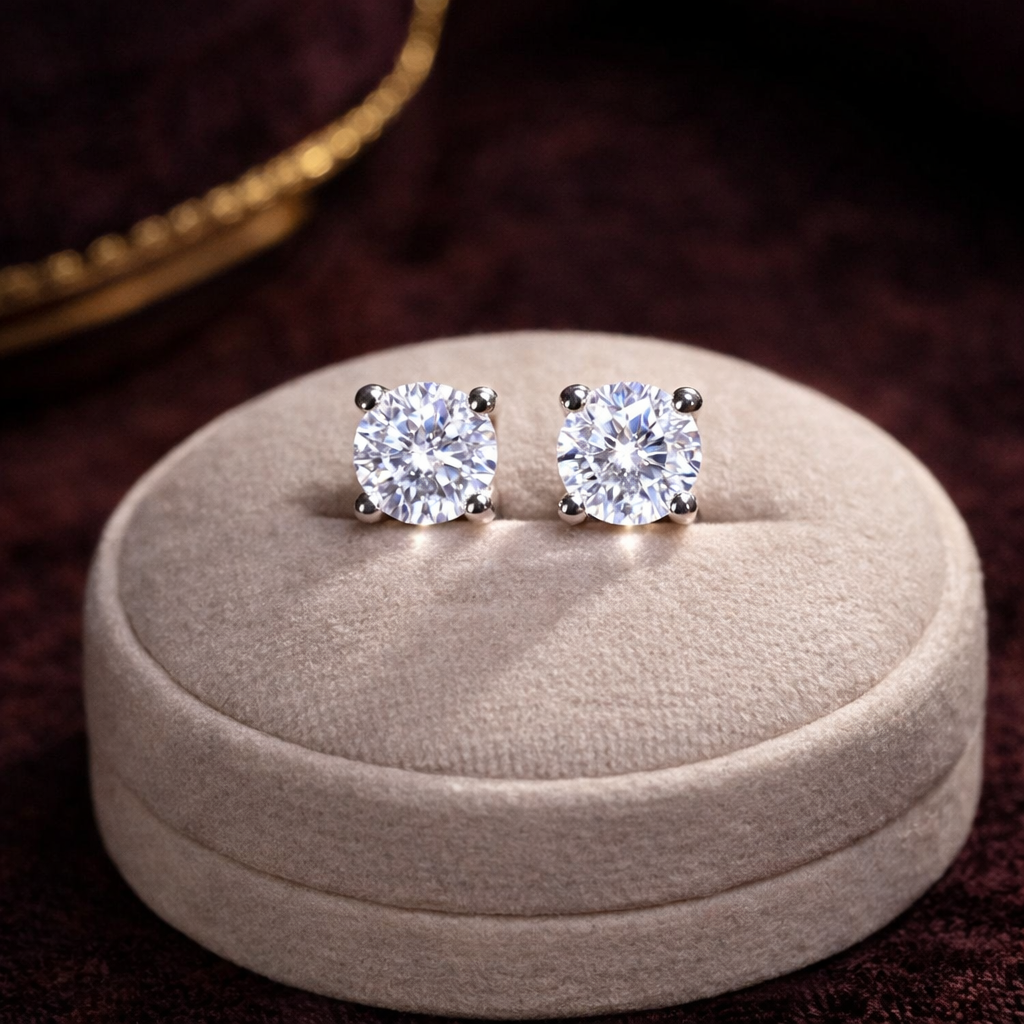 925 Sterling Silver 4 Prong 0.5ct. 1ct. 1.5ct.  Moissanite Diamond Stud Earrings