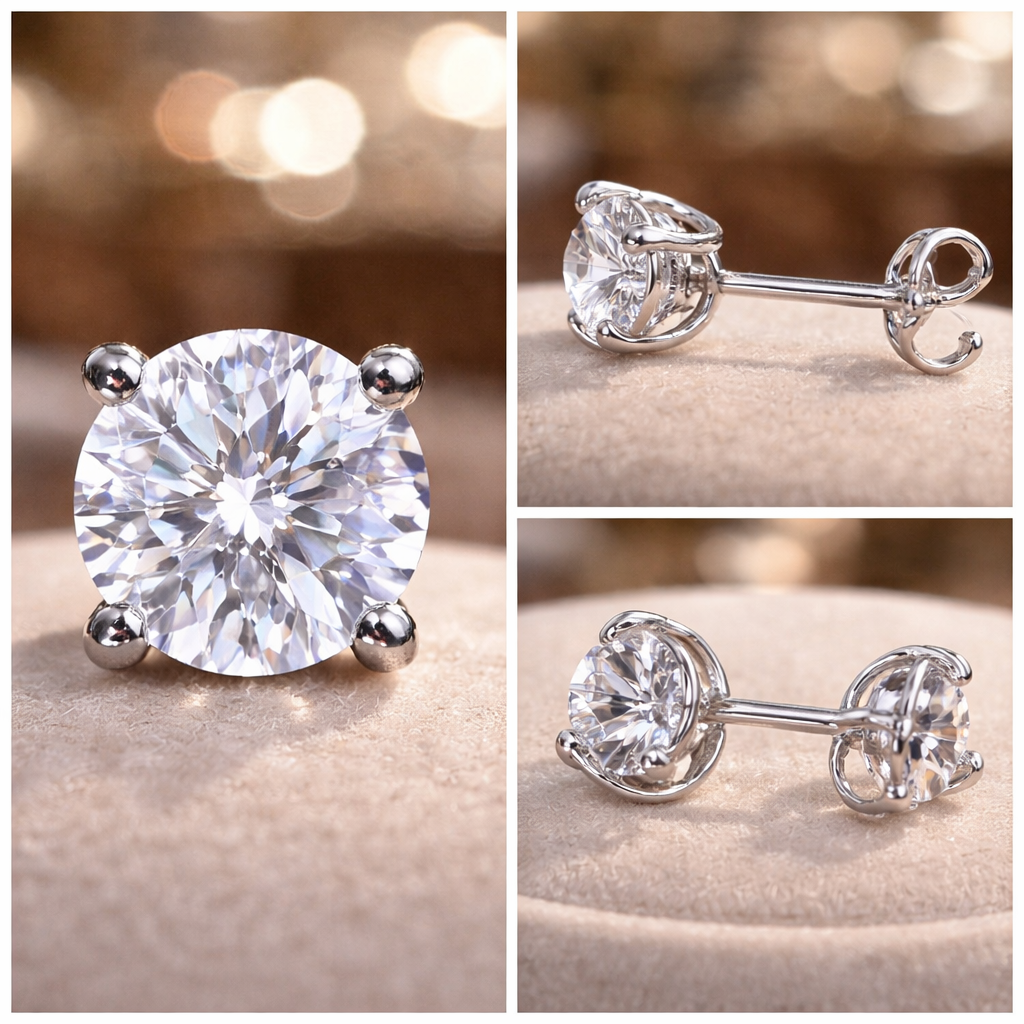 925 Sterling Silver 4 Prong 0.5ct. 1ct. 1.5ct.  Moissanite Diamond Stud Earrings