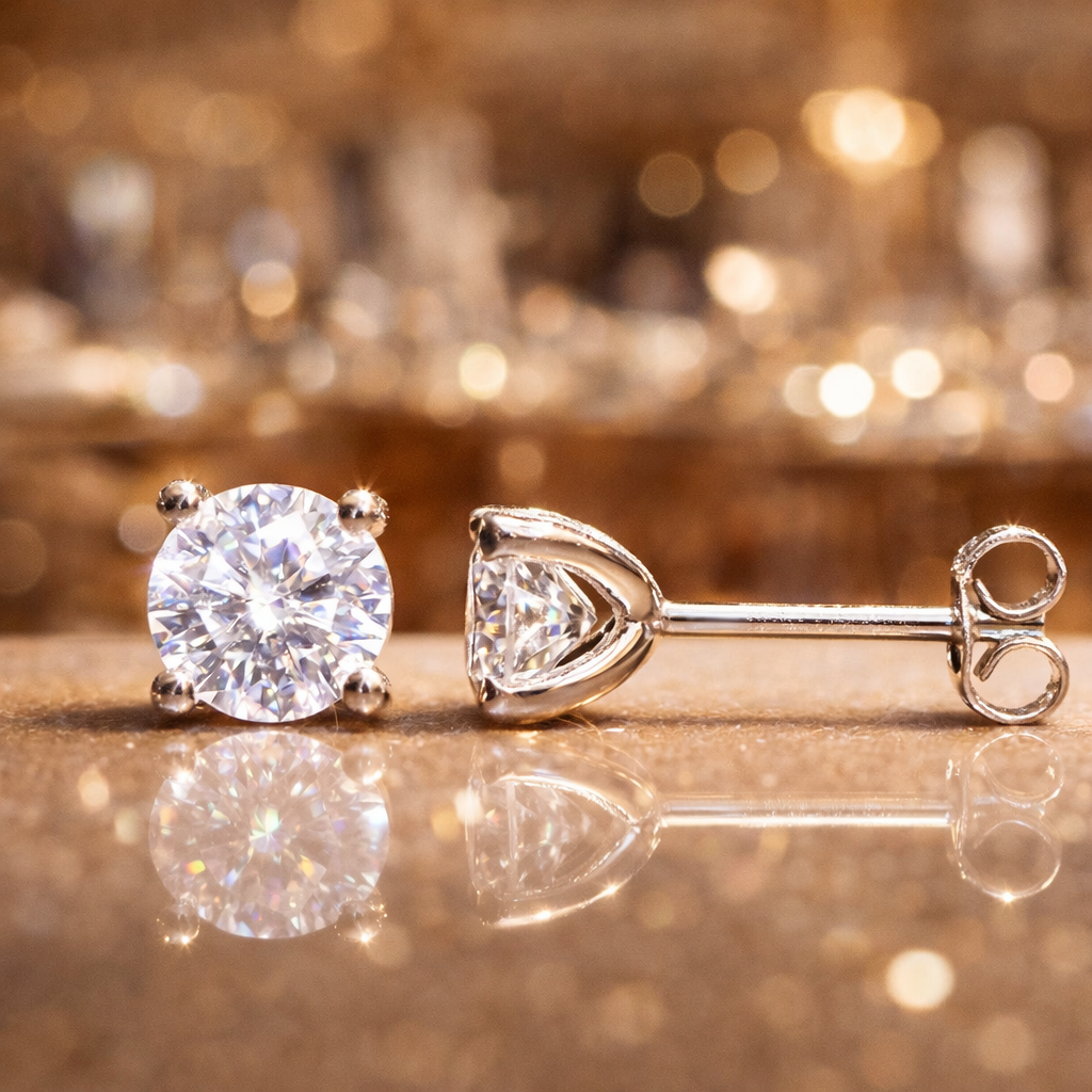 925 Sterling Silver 4 Prong 0.5ct. 1ct. 1.5ct.  Moissanite Diamond Stud Earrings