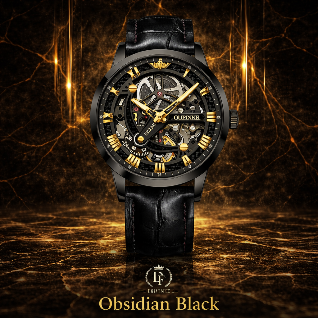 Obsidian Black skeleton automatic watch with tourbillon and sapphire crystal”
