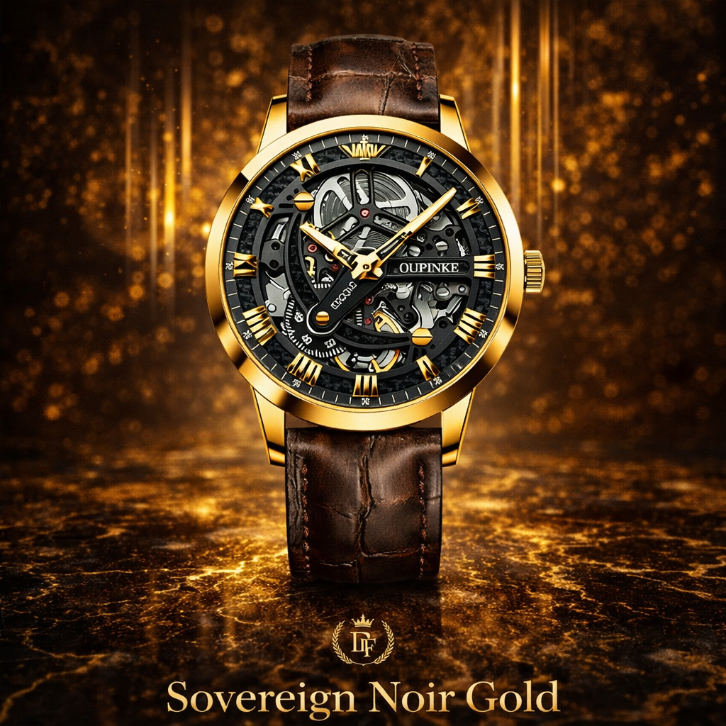Sovereign Noir Gold skeleton automatic tourbillon watch
