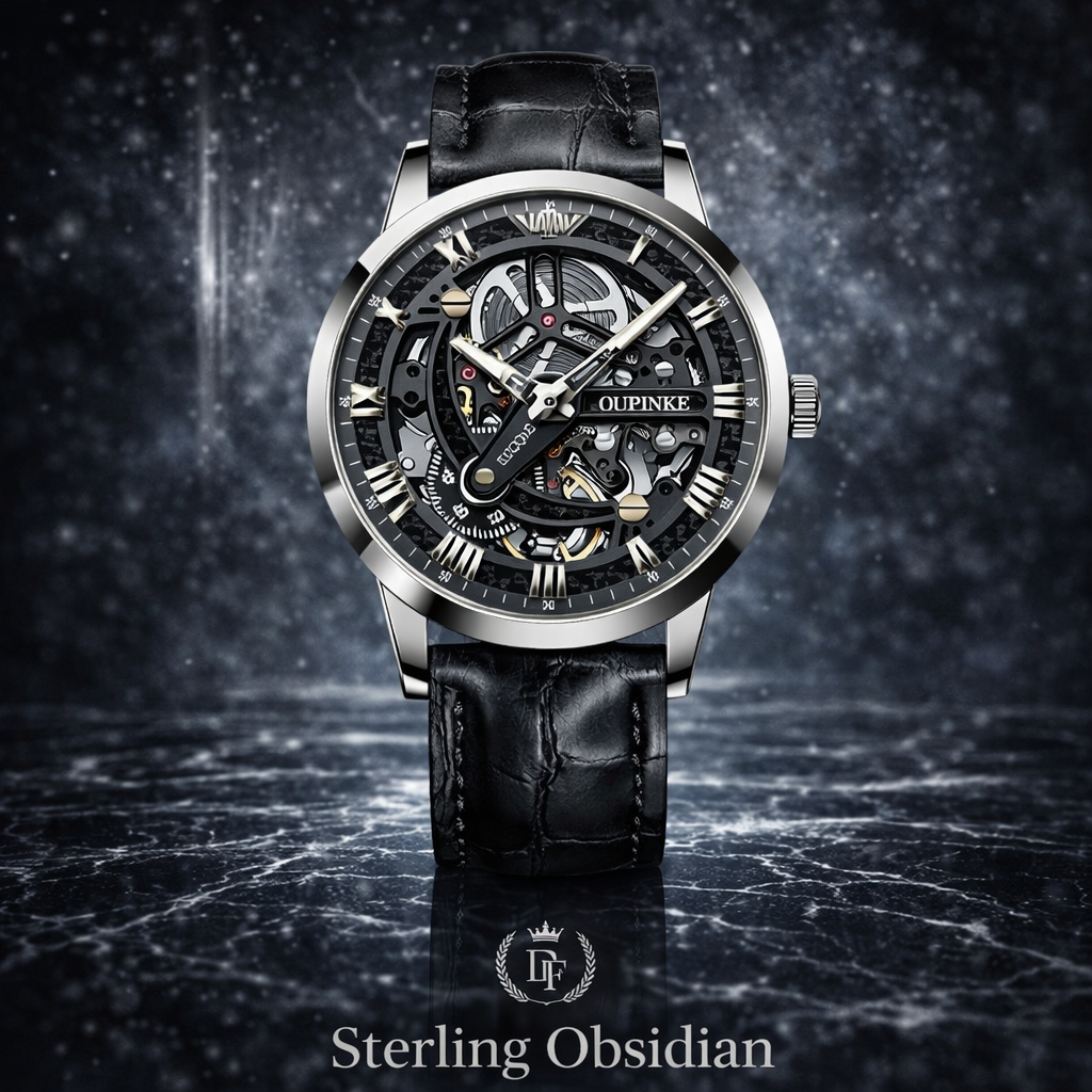 Sterling Obsidian skeleton automatic tourbillon watch
