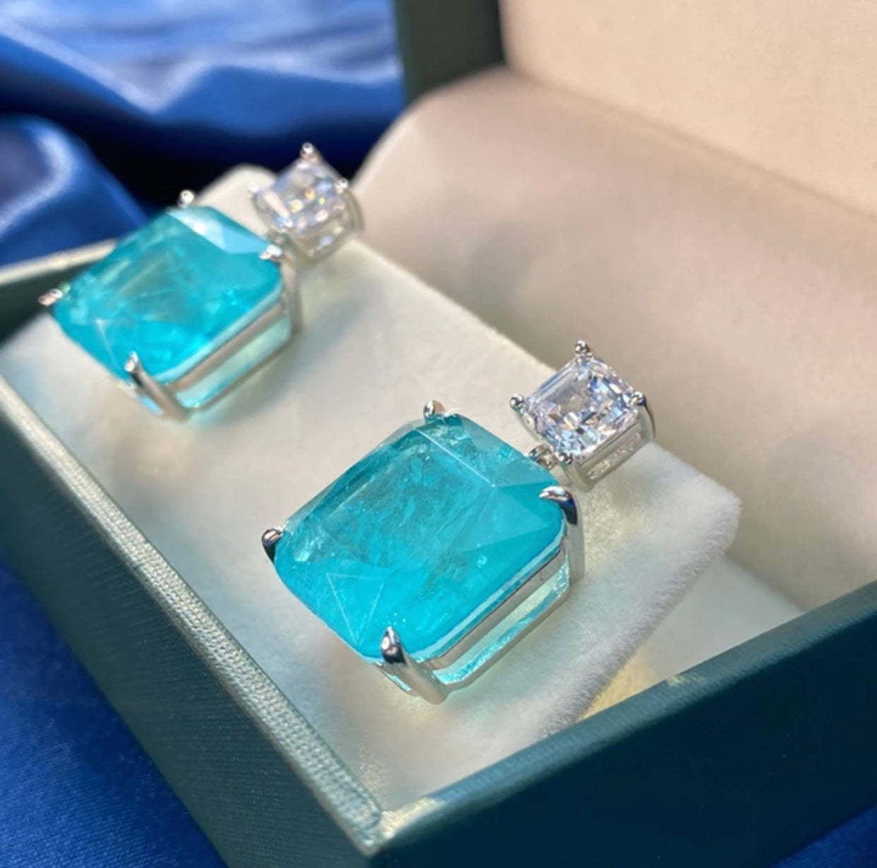 Silver Drop Earrings Brazilian Tourmaline Gemstone & Sparkling Diamond Earrings