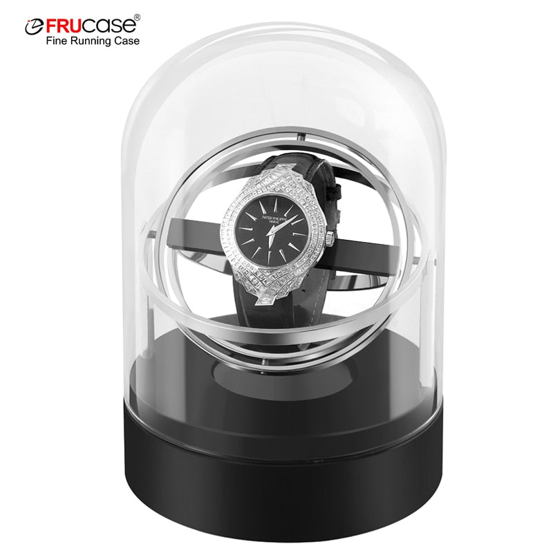 FRUCASE Orbital Watch Winder for automatic watches with transparent glass & storage display