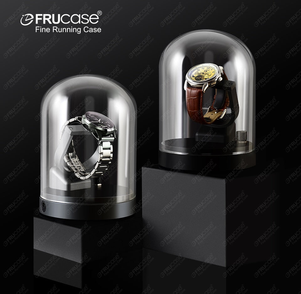 FRUCASE Orbital Watch Winder for automatic watches with transparent glass & storage display