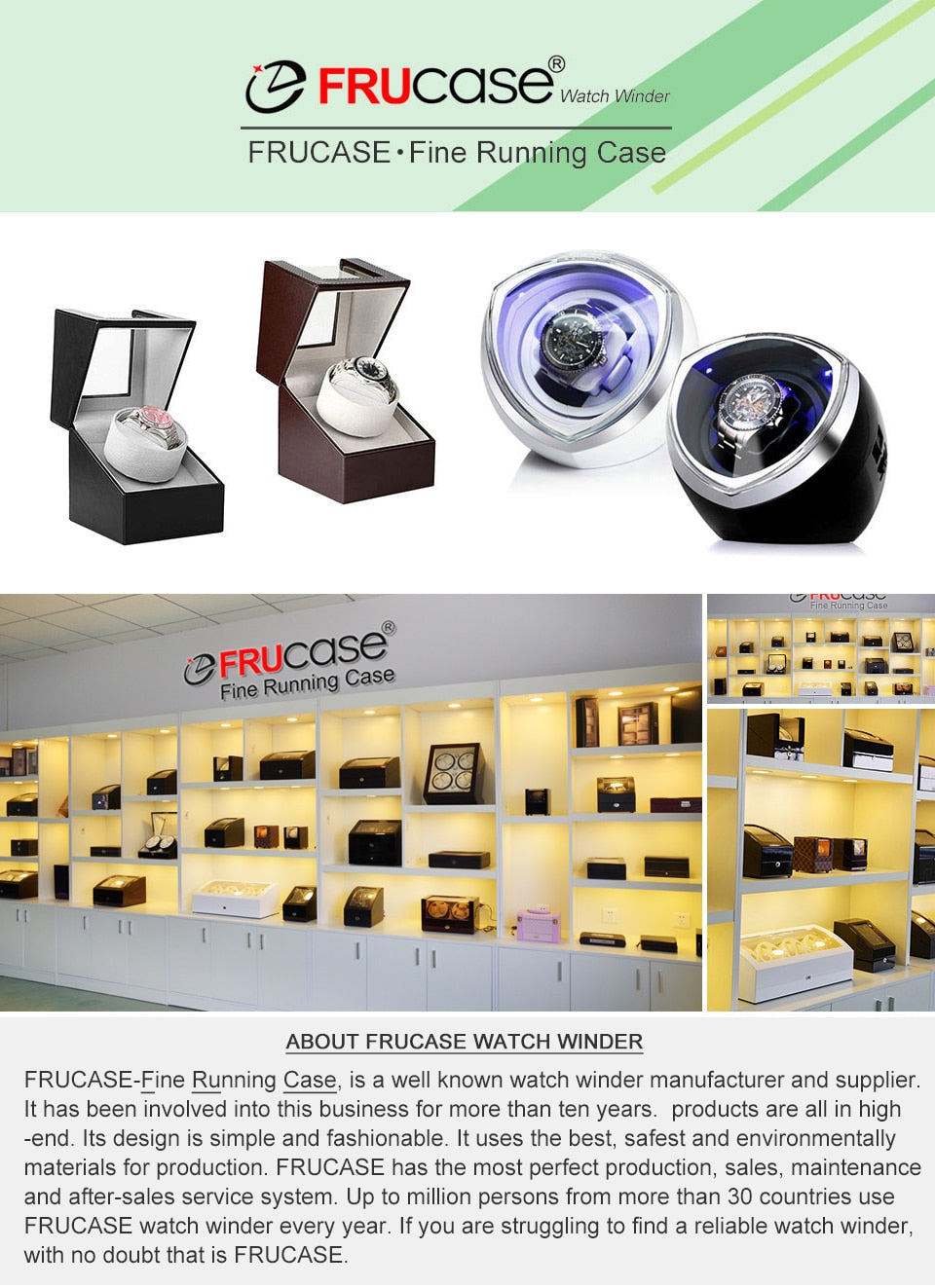 FRUCASE Orbital Watch Winder for automatic watches with transparent glass & storage display