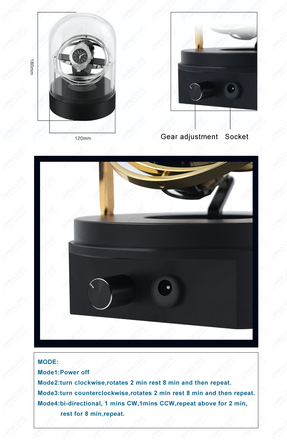 FRUCASE Orbital Watch Winder for automatic watches with transparent glass & storage display