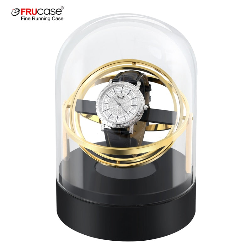 FRUCASE Orbital Watch Winder for automatic watches with transparent glass & storage display