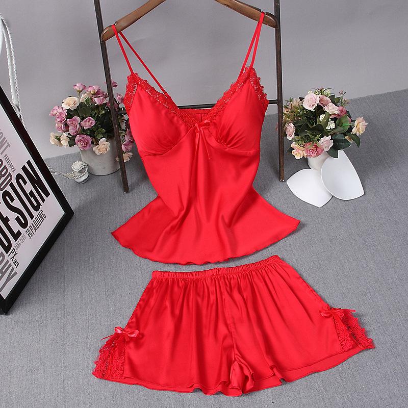 Ladies 2Pc Sexy Lingerie Nightgown with Spaghetti Strap Sleepwear Set