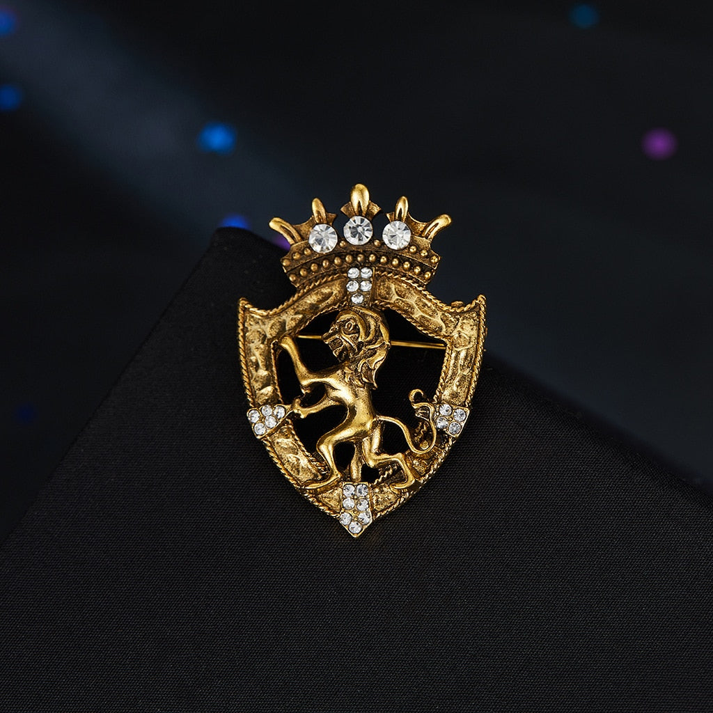 Lion Shield & Crown Men Suit or Shirt Collar Lapel Pins