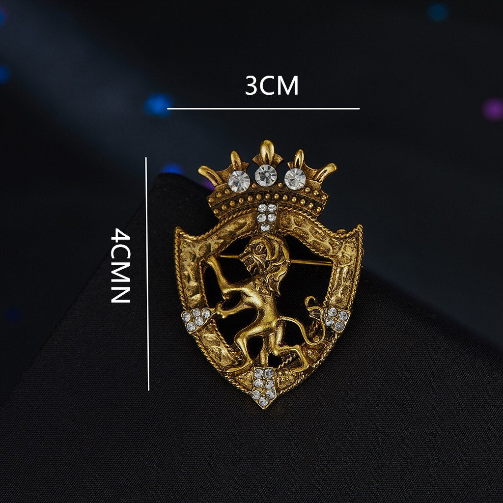 Lion Shield & Crown Men Suit or Shirt Collar Lapel Pins