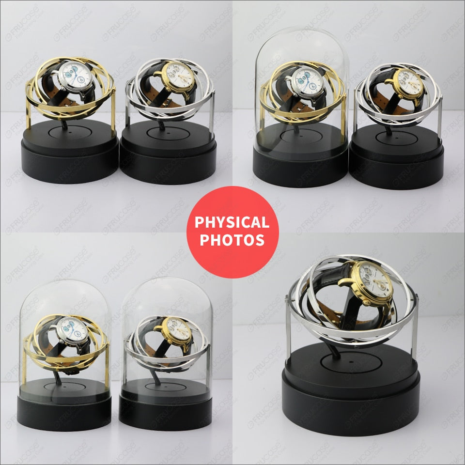 FRUCASE Orbital Watch Winder for automatic watches with transparent glass & storage display