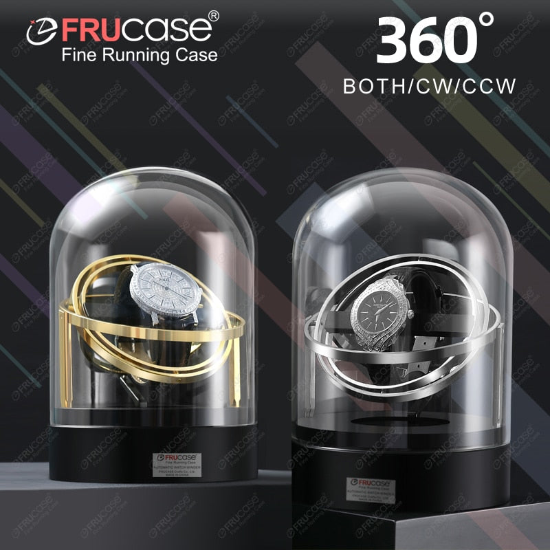 FRUCASE Orbital Watch Winder for automatic watches with transparent glass & storage display