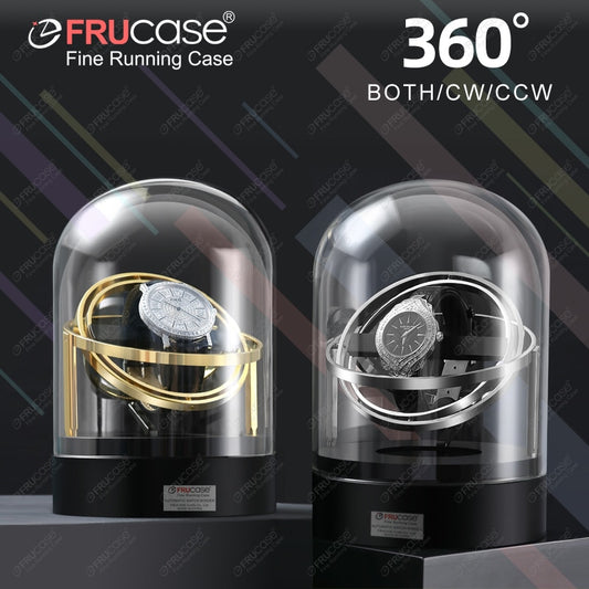 FRUCASE Orbital Watch Winder for automatic watches with transparent glass & storage display
