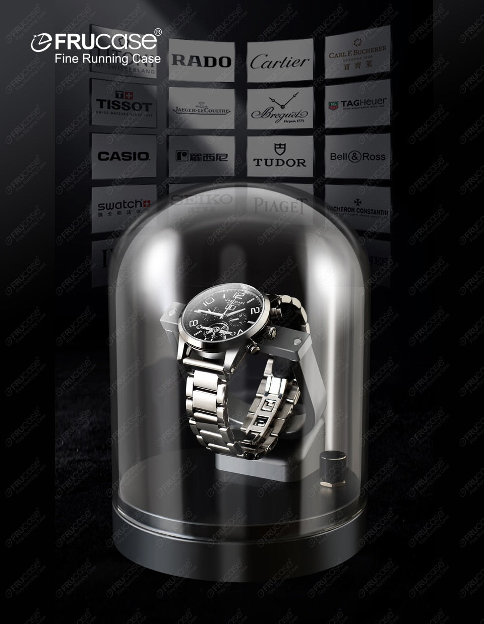 FRUCASE Orbital Watch Winder for automatic watches with transparent glass & storage display