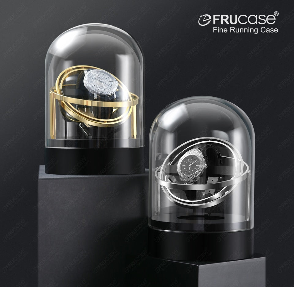 FRUCASE Orbital Watch Winder for automatic watches with transparent glass & storage display