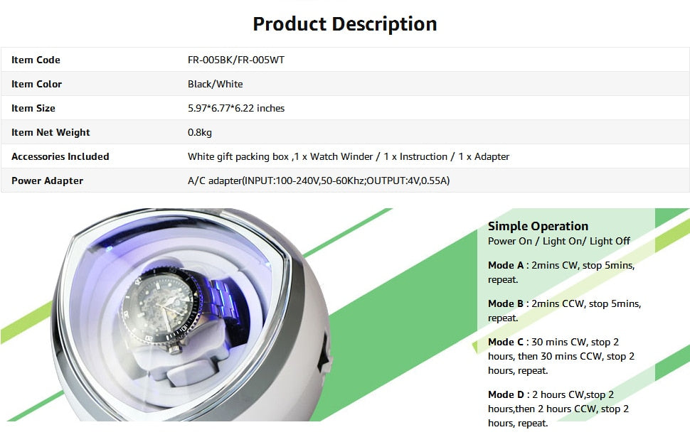 FRUCASE Single Watch Winder for Automatic Watches with 5 Modes Multi-Function Rotation
