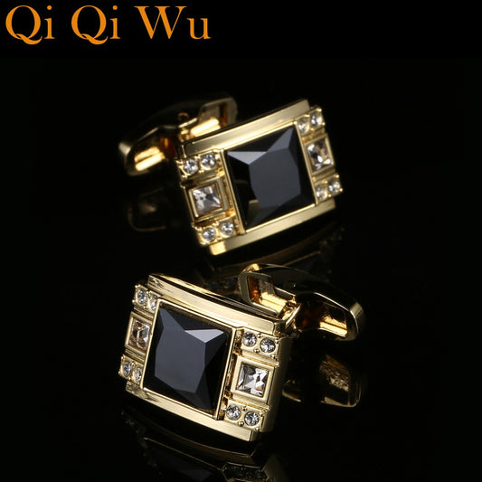 Black Crystal Cufflinks for French Style Suit Shirt Jewelry Men's Accessories