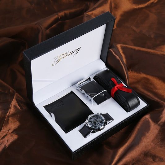 Men’s Gift Set Leather Belt, Wallet, & Luxury Quartz Wrist Watch