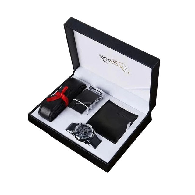 Men’s Gift Set Leather Belt, Wallet, & Luxury Quartz Wrist Watch