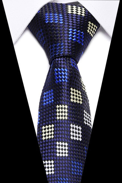 Classic Silk Necktie Jacquard Woven Plaid Check Striped Cravatta Ties for men