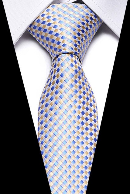 Classic Silk Necktie Jacquard Woven Plaid Check Striped Cravatta Ties for men