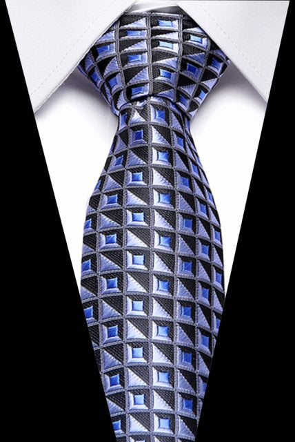 Classic Silk Necktie Jacquard Woven Plaid Check Striped Cravatta Ties for men