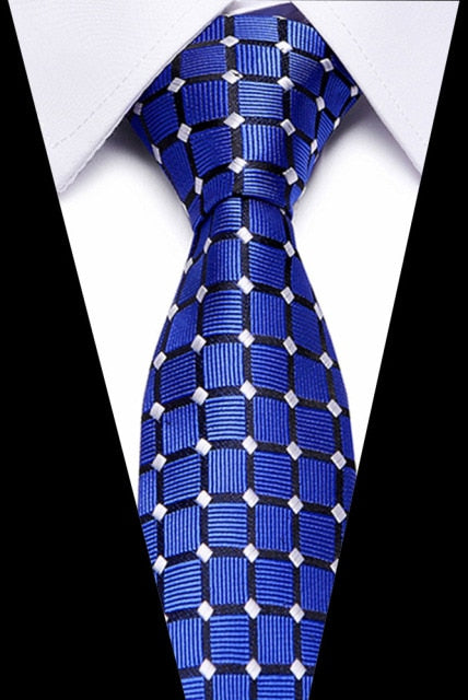 Classic Silk Necktie Jacquard Woven Plaid Check Striped Cravatta Ties for men