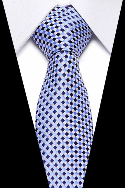 Classic Silk Necktie Jacquard Woven Plaid Check Striped Cravatta Ties for men